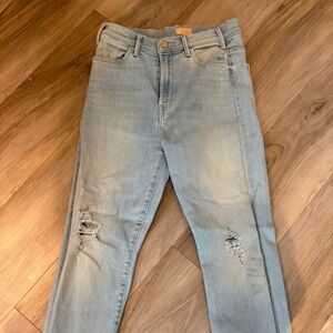Mother the hustler ankle fray Distressed Light Blue Jeans